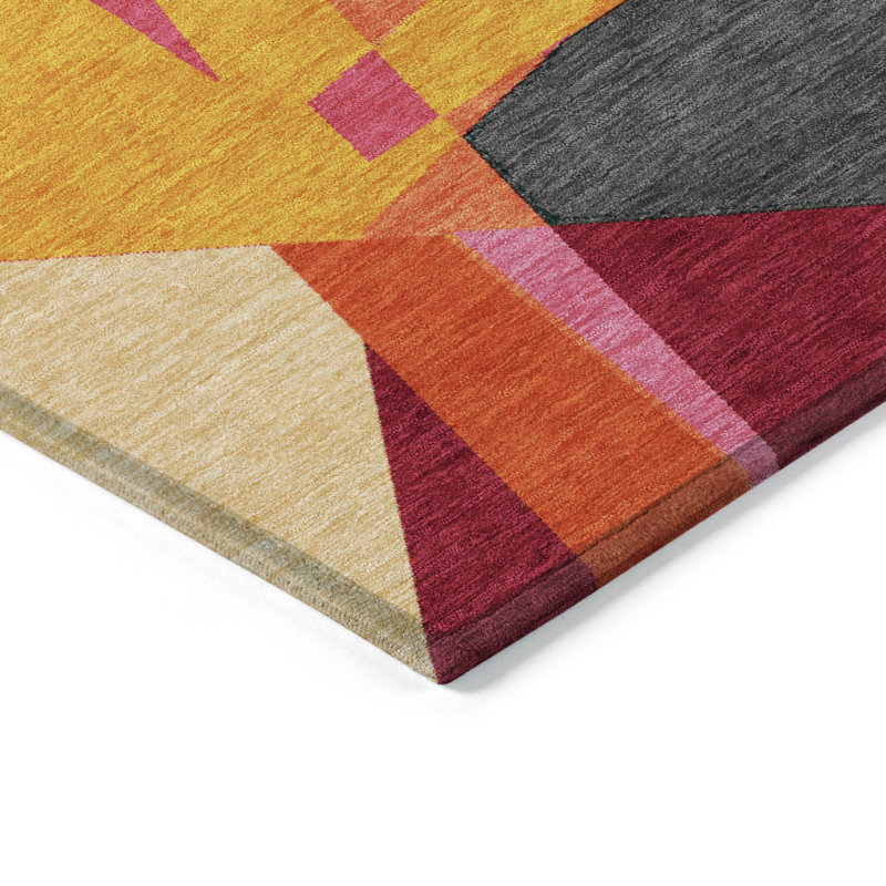Tapis orange intérieur / extérieur lavable à la machine Claudian ACN1611, Rectangle 2 pi 6 po x 3 pi 10 po