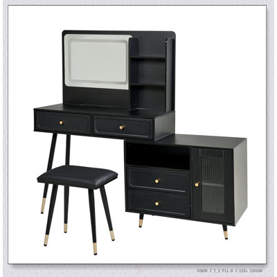 Modern Makeup Vanity Desk With Adjustable LED Lights, Retractable Side Cabinet, And Built-In Power Outlet For Enhanced Beauty Routine