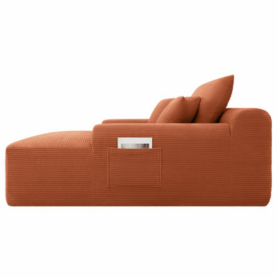 NOUVEAU Chaise longue convertible moelleuse avec accoudoirs larges et coussins décoratifs, canapé-lit douillet et désossé, pour le salon, la chambre à coucher, aucun assemblage requis, orange, velours côtelé