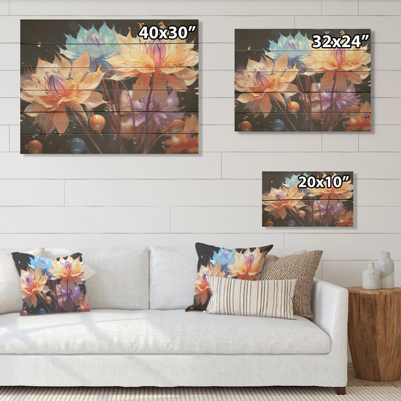Colorful Cornflowers Abstraction - Cornflowers Wood Wall Art On Natural Pine Wood, 30" H x 40" W