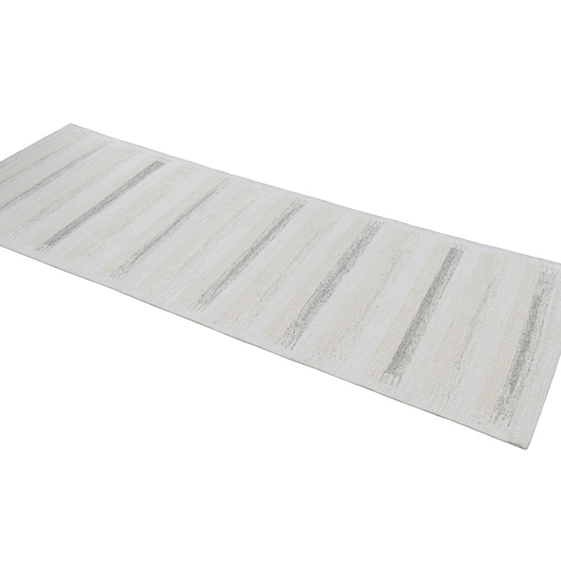 Rug & Kilim’S Scandinavian Runner Rug In White And Gray With Stripes, Rectangle 12' x 18'