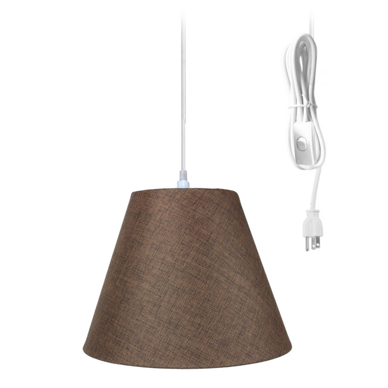 Luminaire suspendu 1 lumière à cône simple Shyanne, H 11 po x l 14 po x P 14 po, Toile de jute chocolat