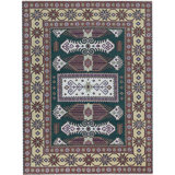 Kazak Wool Oriental Area Rug in Green/Maroon/Brown/White