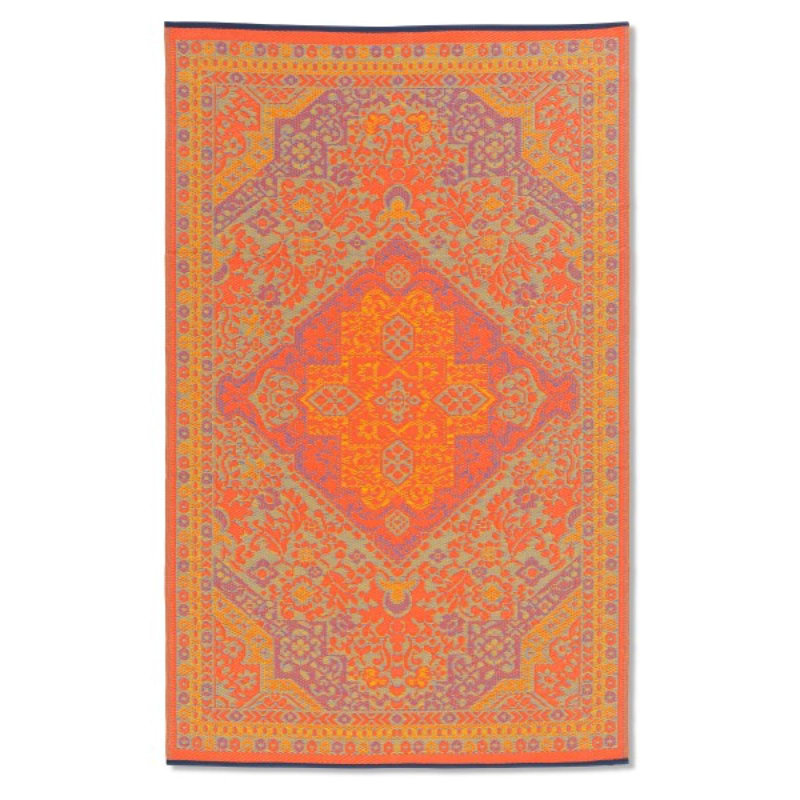 Fiesta Reversible Outdoor Plastic In Orange And Gray Pattern Rug, Rectangle 6' x 9'