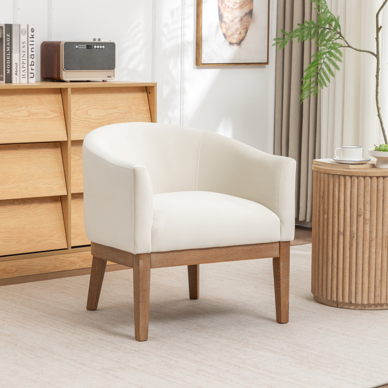 Fauteuil avec pieds en bois massif, Beige