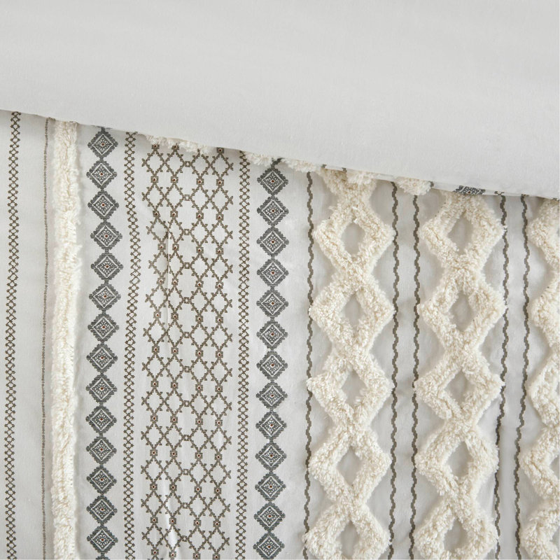 Ensemble d'édredon en coton avec chenille ivoire double / grand, Édredon double / grand et 2 pièces supplémentai