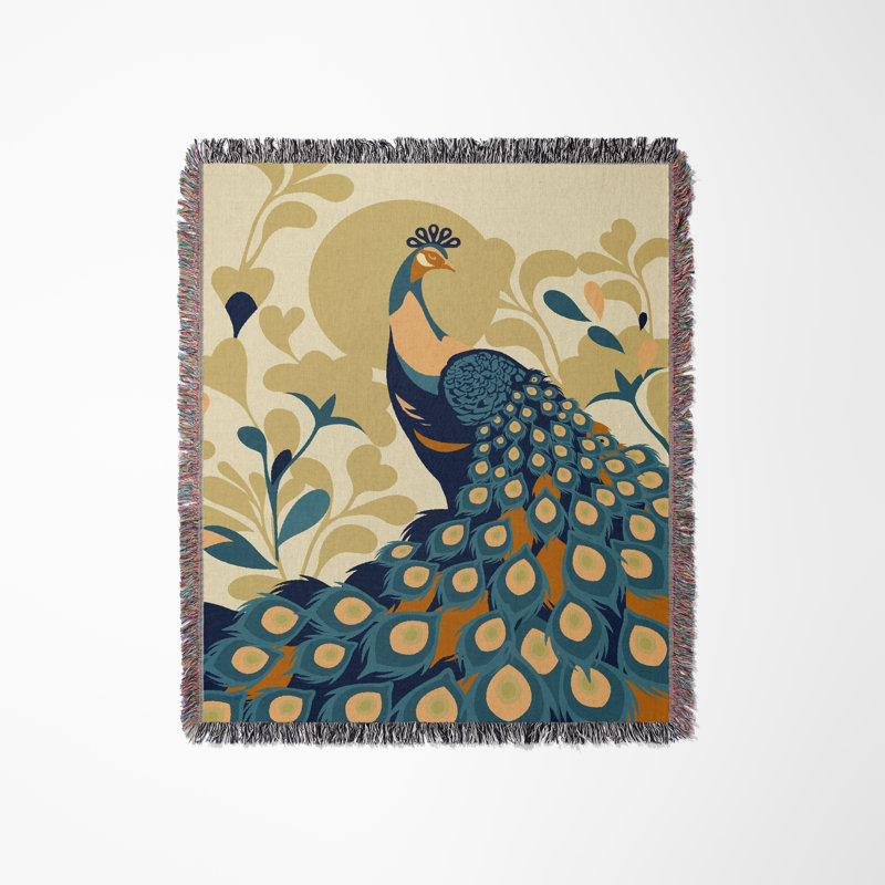 Jeté en mélange de coton Nivo Peacock, L 70 po x l 50 po, Bleu turquoise foncé