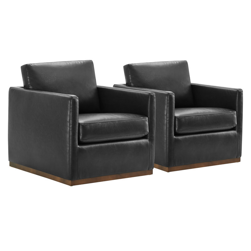 Benten Wide Swivel Arm Chair, Black Faux Leather