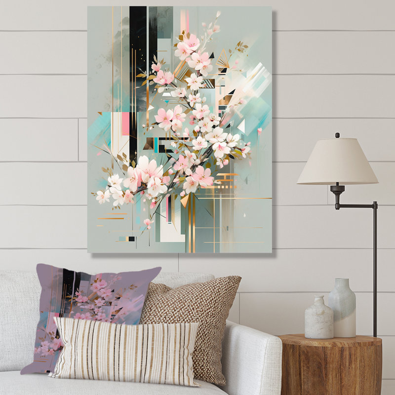 Modern Pink Cherry Blossom Bold Stripes IV - Cherry Blossom Canvas Art Print, Toile tendue, H 44 po x l 34 po x P 1,5 po