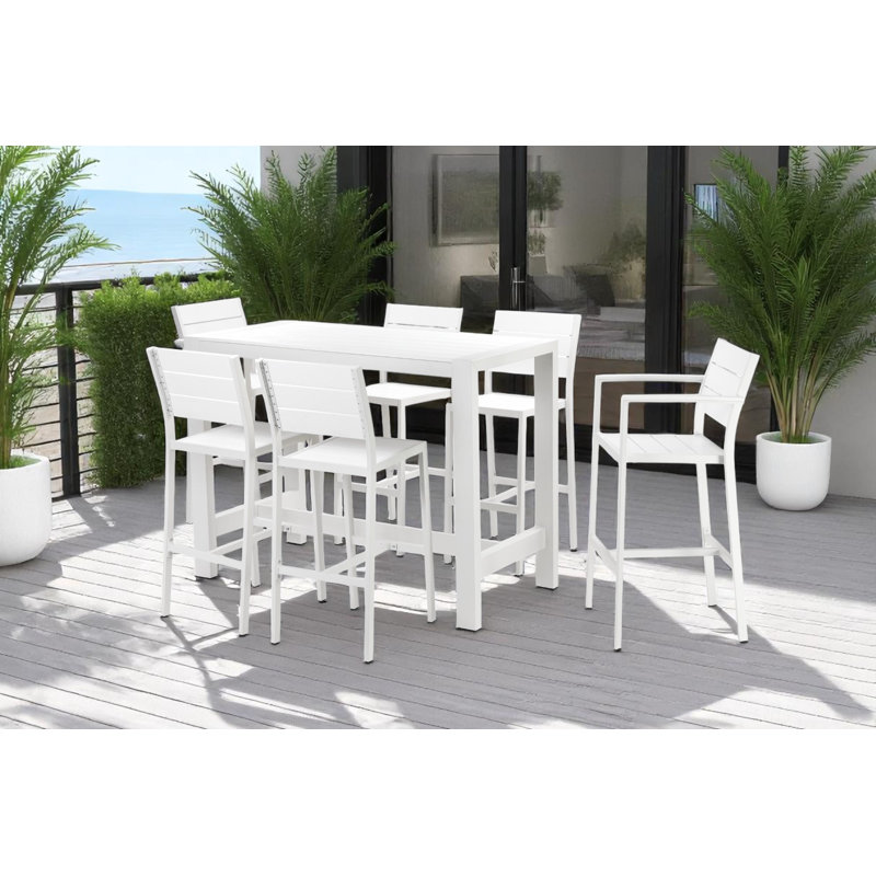 Betty Ackland Aluminum Outdoor Bar-Height Dining Table – Modern Patio Pub Table with Rust-Free Frame & All-Weather Poly Resin Top in White