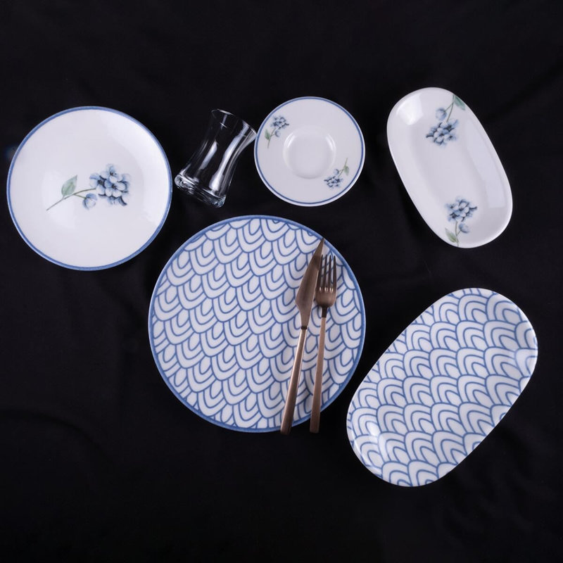 Ensemble de petit déjeuner (32 pièces), Géométrique, Blanc