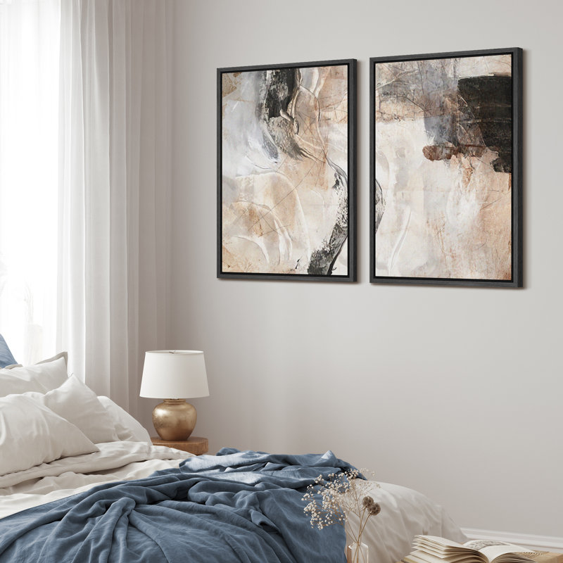 Grunge Abstract Paint Stroke Effect Organic Modern Artwork On Canvas 2 Pieces Print Wall Art, 24" H x 16" W, Black