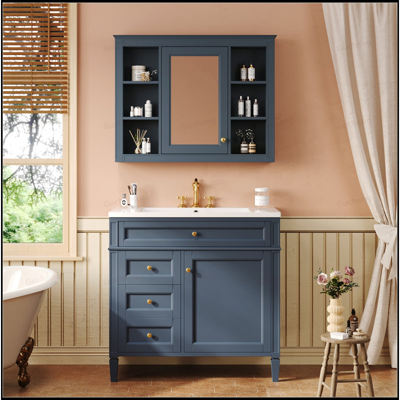 Meuble-lavabo 36 po avec lavabo et miroir, Bleu