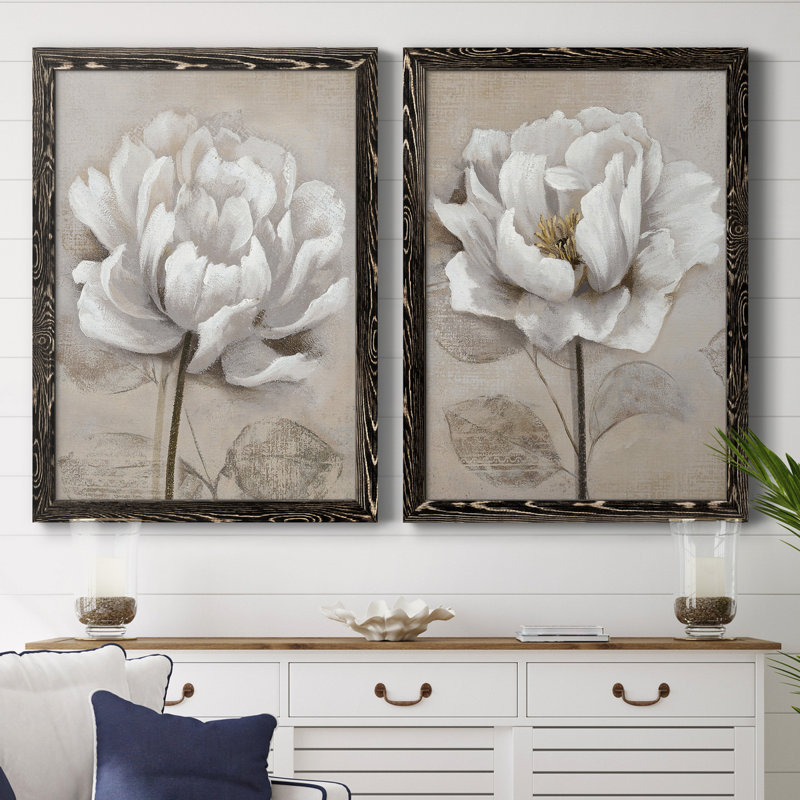 "Soft White I", ensemble de 2 reproductions d'art, H 37,5 po x l 55 po, Toile avec cadre photo sans passe-partout, Noir