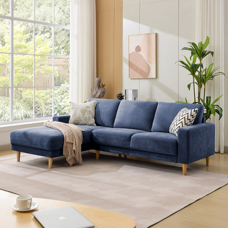 2-Piece 84" Upholstered L Shape Sectional Sofa, Blue Chenille