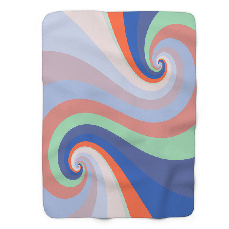 Motif Groovy - 1 pièce Sherpa Premium, Lit simple, Orange / bleu / vert abstrait