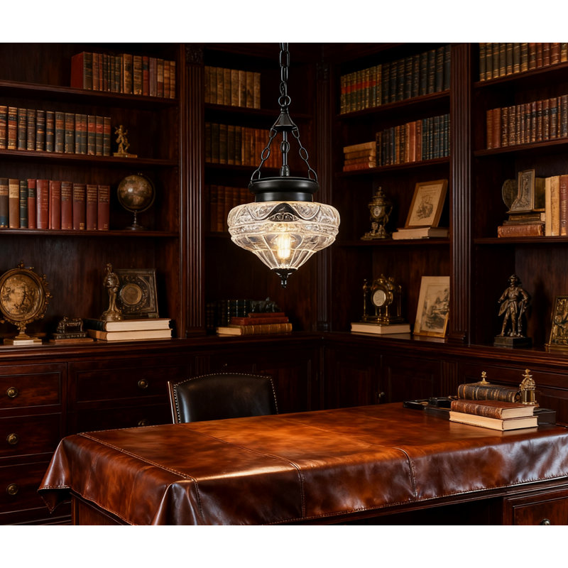 Luminaire suspendu vintage avec abat-jour en verre floral soufflé à la main, chaîne de suspension réglable pour îlot de cuisine, salle à manger, éclairage de vestibule