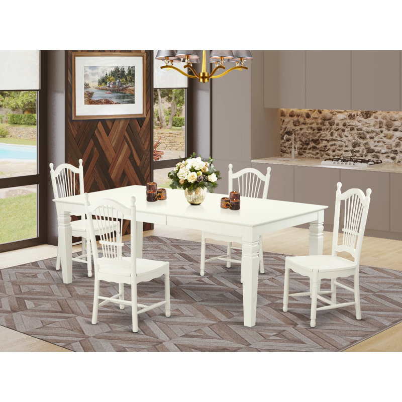 Cobleskill Dining Set, 5 Pieces (1 Table + 4 Chairs), Linen White