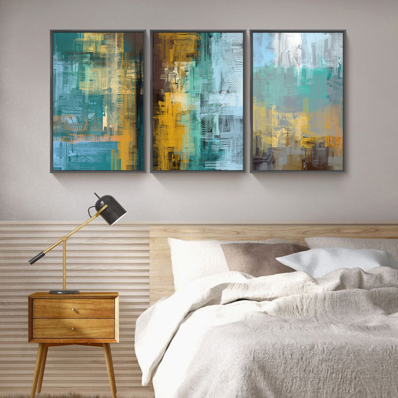 Montagne, art mural - ensemble de 3 reproductions sur toile, Cadre noir, H 24,3 po x l 48,3 po x P 1,65 po