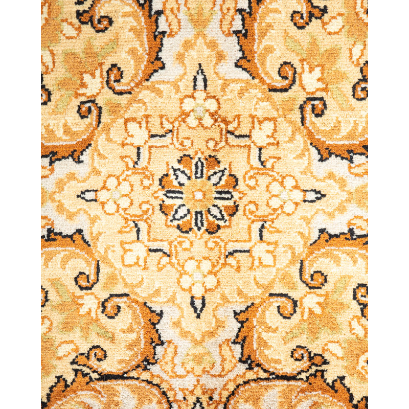 Tapis unique noué à la main orange / noir Vasilie Mogul 5 pi 10 po x 9 pi 2 po