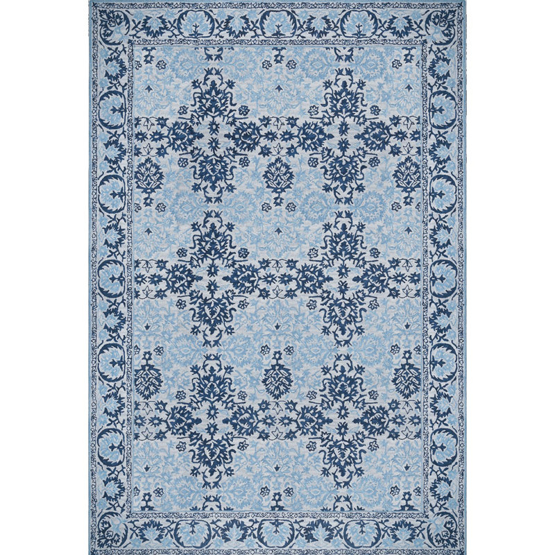 Tapis bleu / crème en laine touffeté à la main Orford, Rectangle 8 pi 6 po x 12 pi 6 po