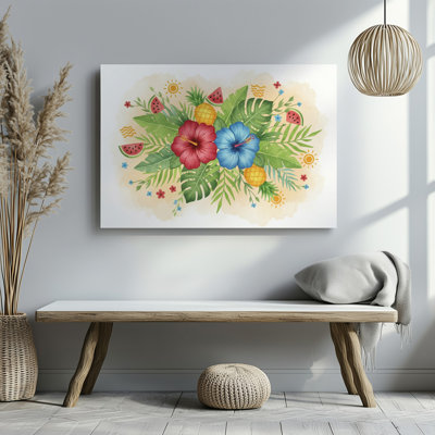 Reproduction d'art sur toile, "Hibiscus" dans une teinte rouge et bleue