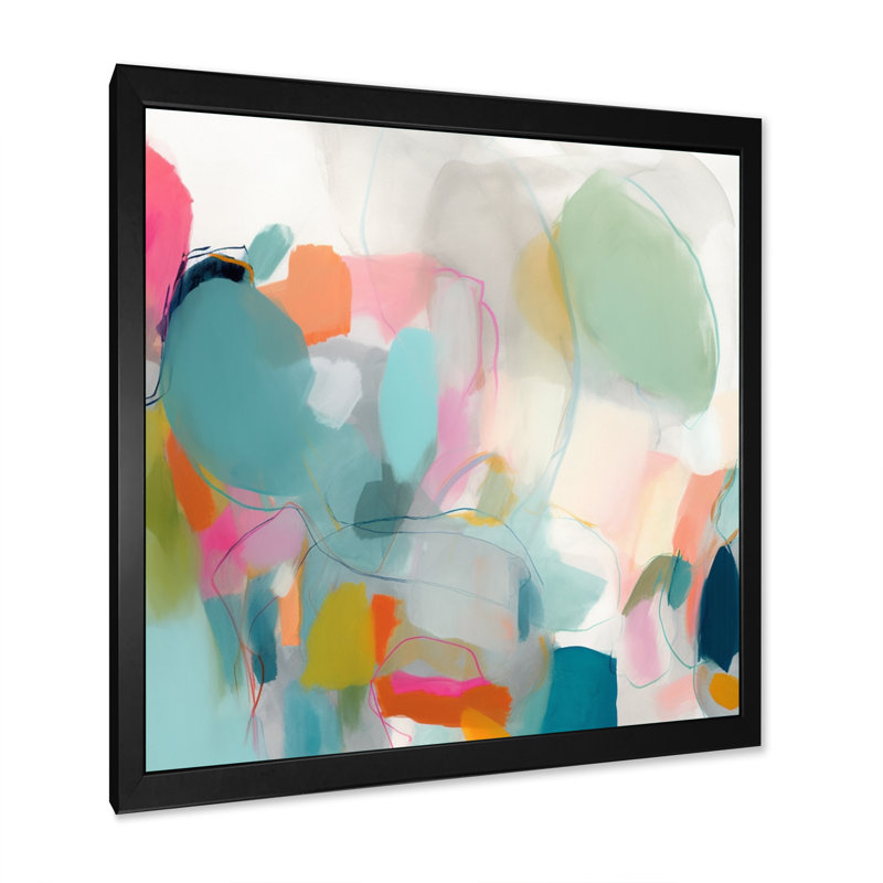 «Pink Blue Minimalims Fludity IV - Abstract Minimalisme, art mural sur toile, H 16 po x l 16 po, Impression encadrée, Noir