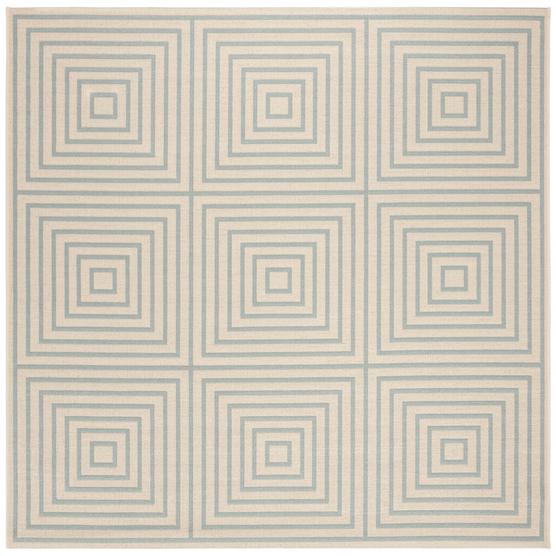 Julieta Cream / Aqua Performance Geometric Indoor/Outdoor Area Rug, Square 6'7"