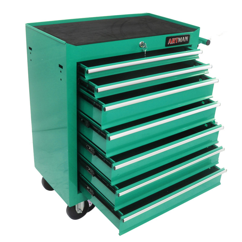 7 DRAWERS MULTIFUNCTIONAL TOOL CART WITH WHEELS, Green
