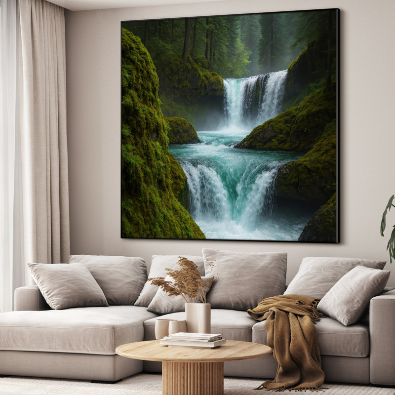 Très grande reproduction d'art sur toile - Cascade moderne, paysage naturel, paysage, œuvre d'art, décoration pour le salon ou la chambre à coucher - «Assemblage requis du cadre (cadre non fini)»