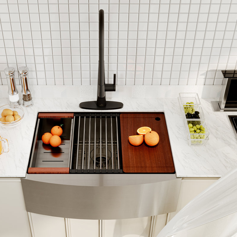 30" L x 22" W Apron Farmhouse Kitchen Sink with Faucet Included, Matte Black