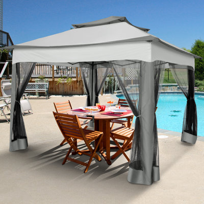 11×11FT Adjustable Height Pop-up Gazebo Tent Waterproof Shade Canopy with 6 Mosquito Nettings