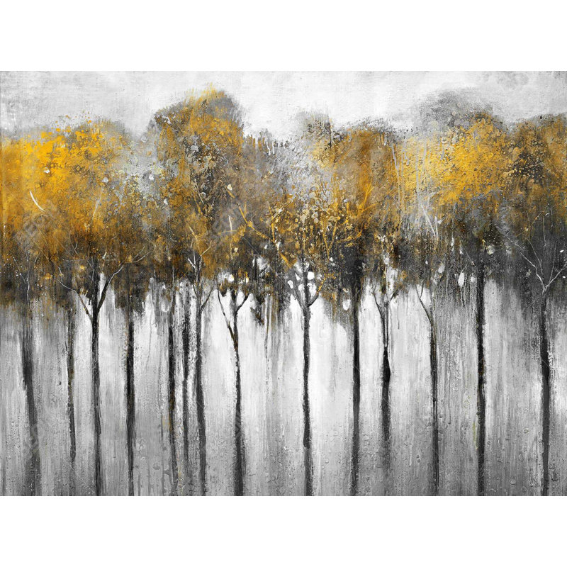 Abstract Yellow Forest - Contemporary Trees Canvas Art for Home, 48" H x 36" W