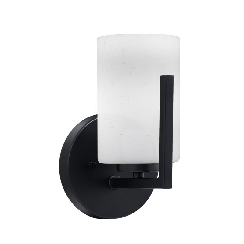 Dayberry Wall Sconce Shown With 4" Glass, White Muslin Glass, Matte Black