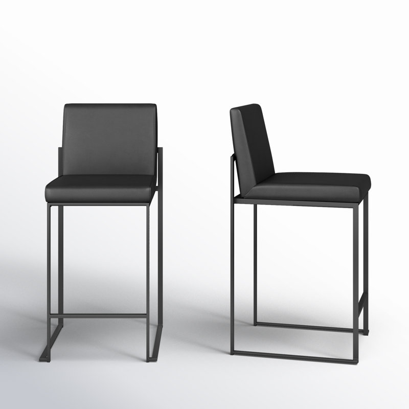 Tabouret de bar et de comptoir à dossier haut Ernestine, Similicuir noir, Tabouret de comptoir (siège d'une hauteur de 26 p