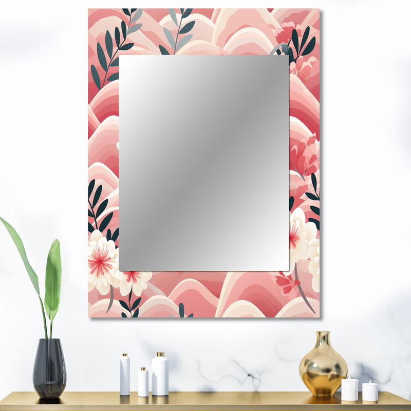 Pink And White Floral Hilltop Meadows - Floral Mirror Wall Decor, 40" x 30"