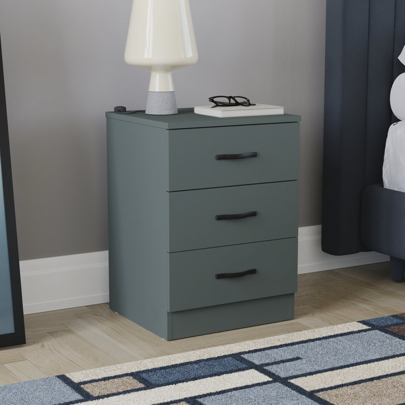 Maybery 3 - Drawer Bedside Table Nightstand, Green