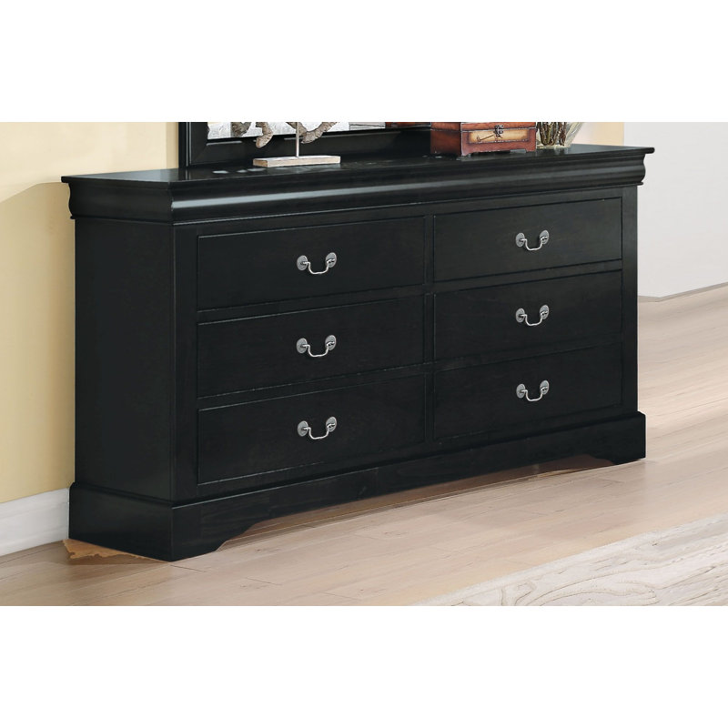 Bedroom Dresser Chest Of Drawers 6 Drawer Dresser Rectangular Dresser Double Dresser, Black