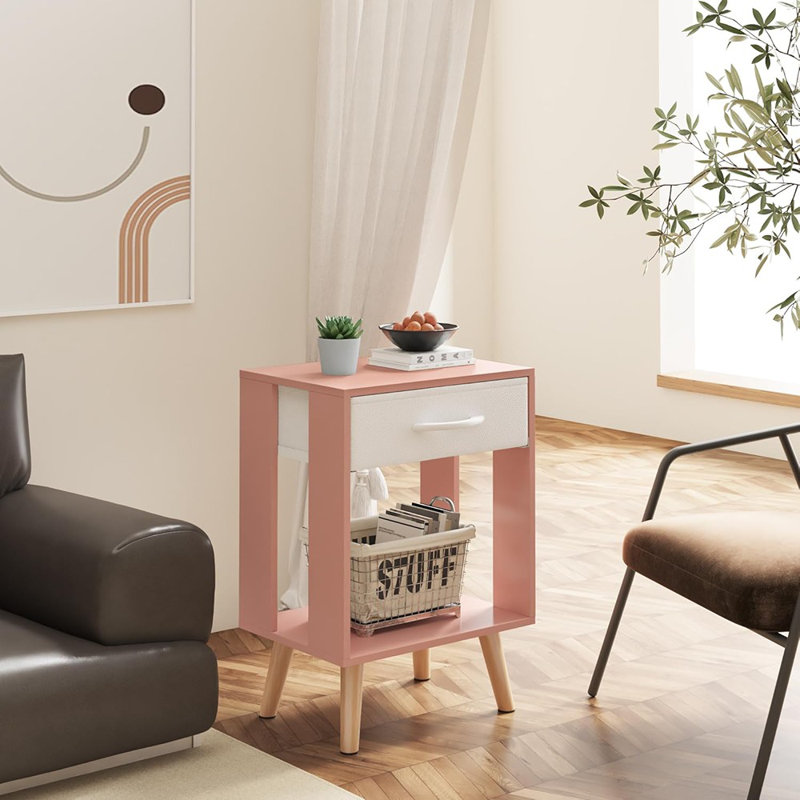 Ensemble de 2 tables de chevet avec tiroir de rangement en tissu et ...