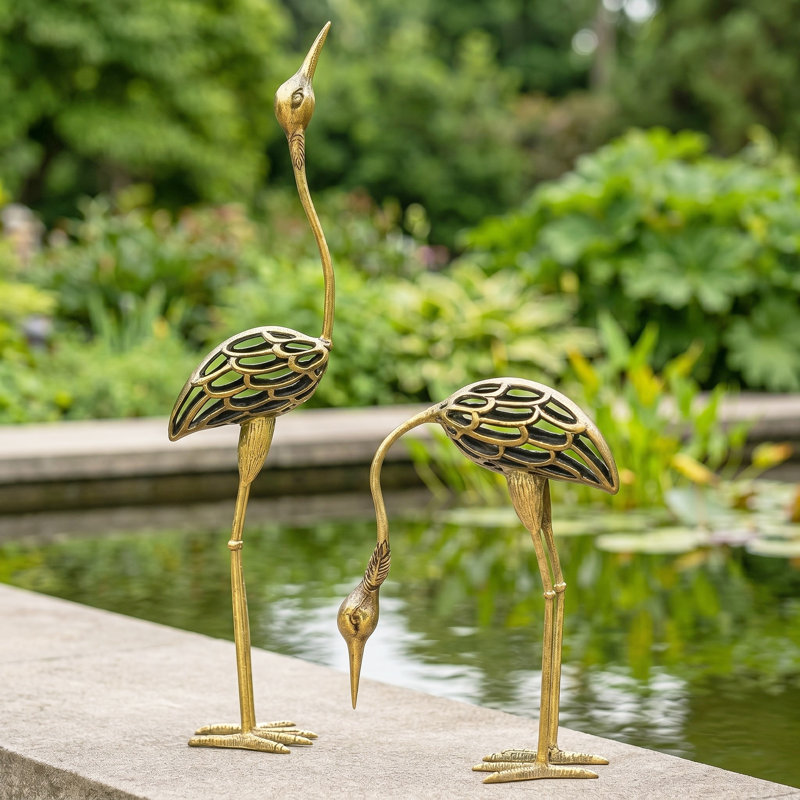 Grue en métal / jardin d'oiseaux héron sculptant des statues pour la décoration intérieure ou extérieure de la pelouse