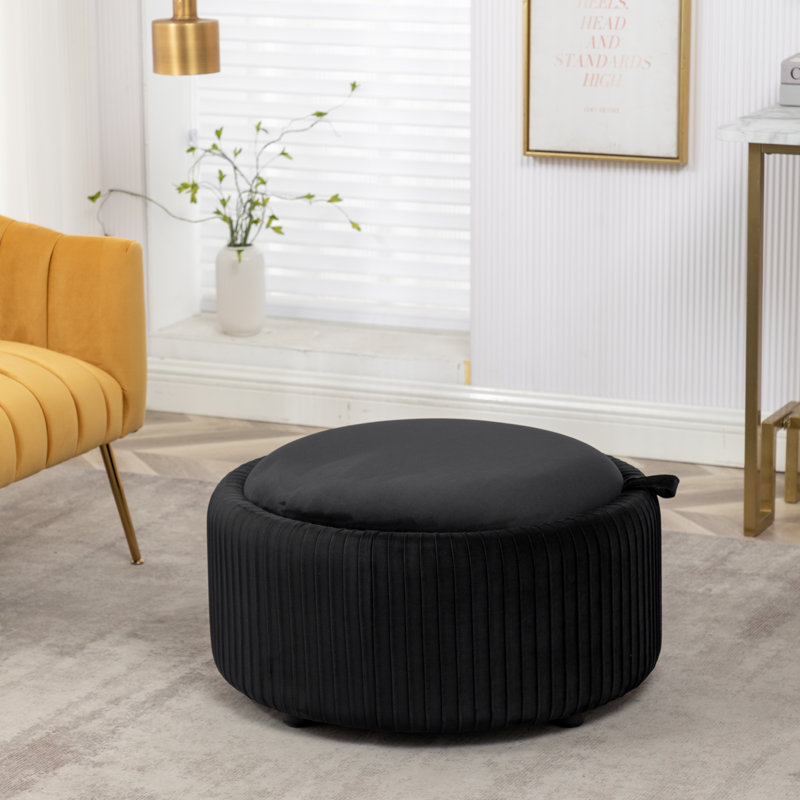 Repose-pieds rond avec rangement Savinien, Velours noir