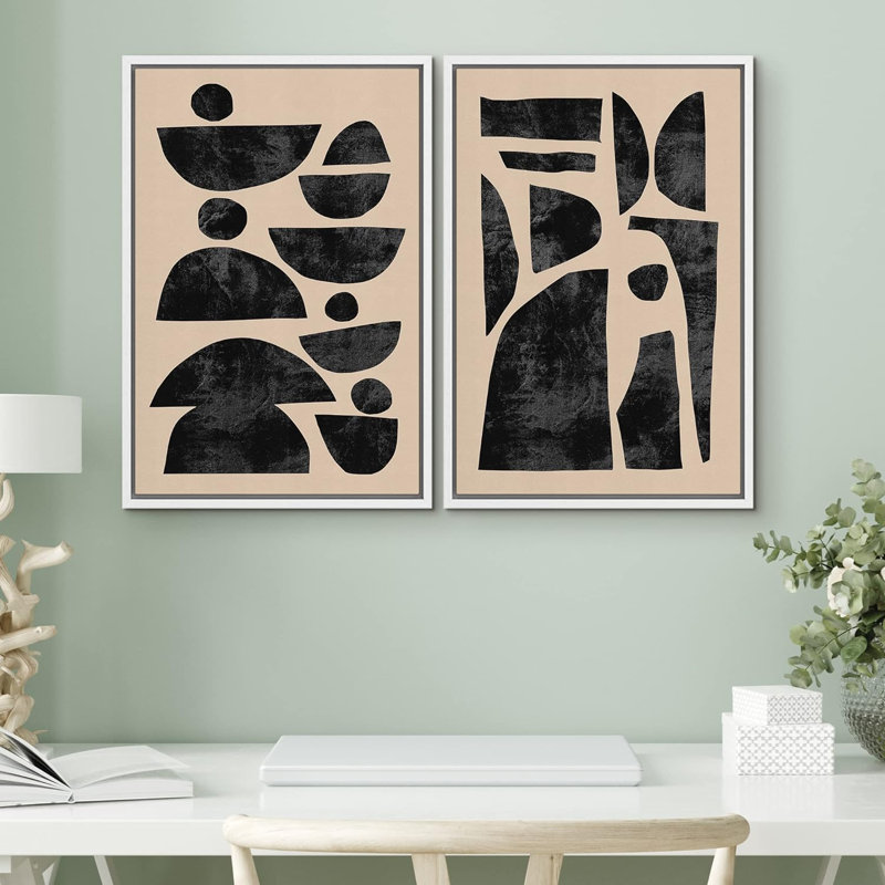 «Brown Mid-Century Polygon», 2 pièces, Blanc, H 36 po x l 24 po