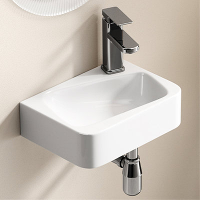 Lavabo de salle de bain mural rectangulaire de style américain 14 po x 10 po, porcelaine blanc laiteux, glacis lisse, facile à nettoyer et bien protégé,