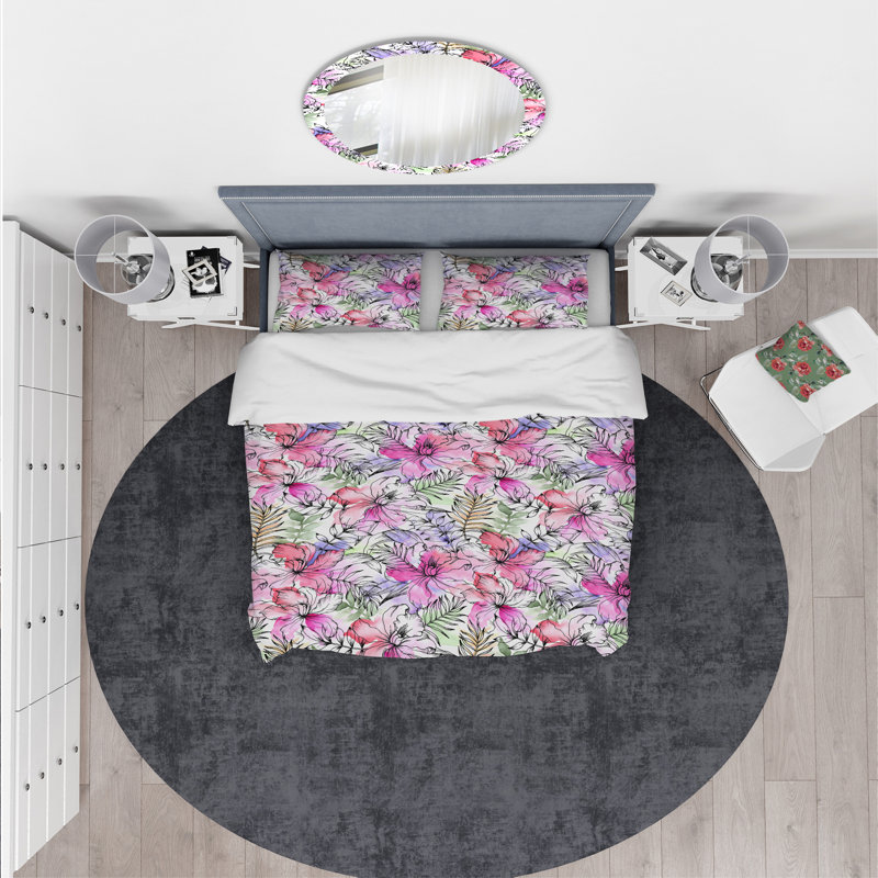 Ensemble de housse de couette designart handpainted d’illustration de fleurs, Housse de couette grand + 2 taies décoratives