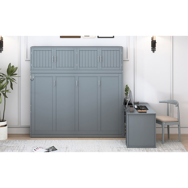 Grand lit gris avec fixation murale, bureau, peu encombrant, capacité de 600 lb, gris, support de poids réglable