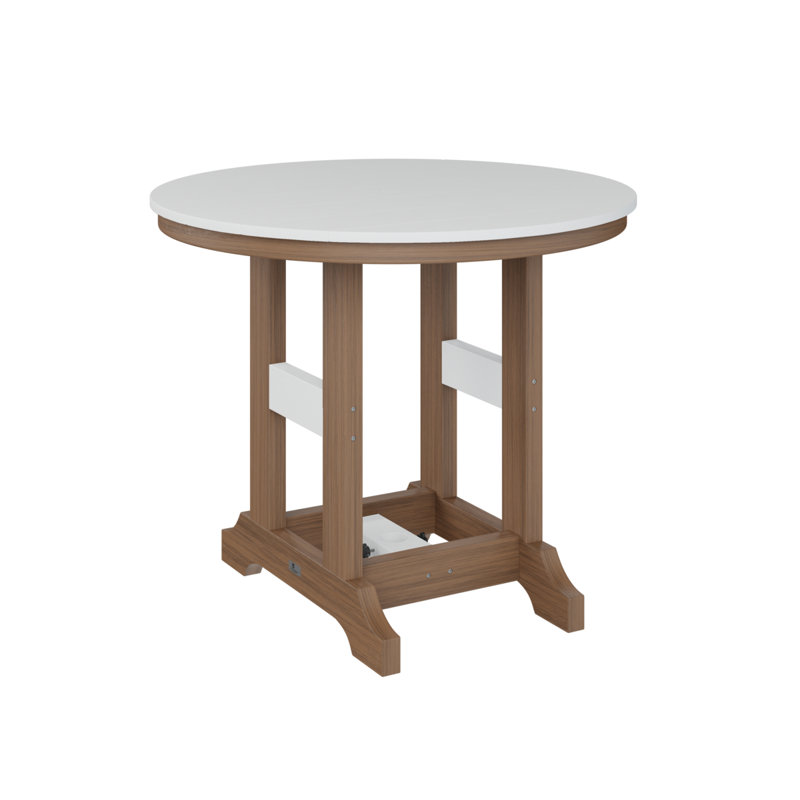 Garden Classic Outdoor Round Bar Table, Antique Mahogany, White