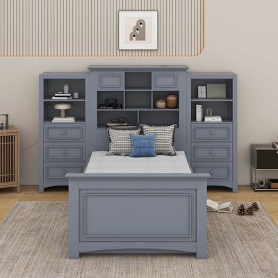Lit plateforme simple en bois avec armoire et 4 tiroirs