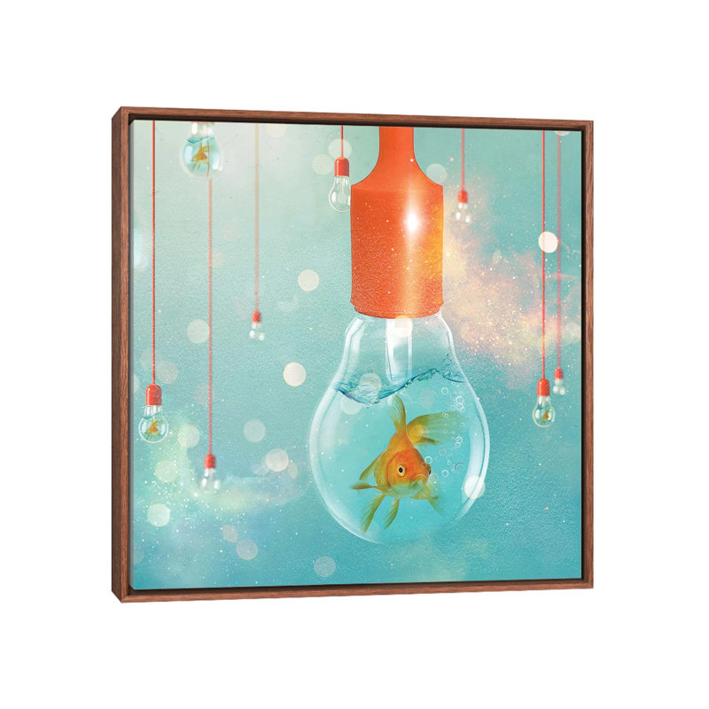 Goldfish Ideas II by Vin Zzep - Print on Canvas, Classic Brown Wood Framed, 66.04 cm H x 66.04 cm W