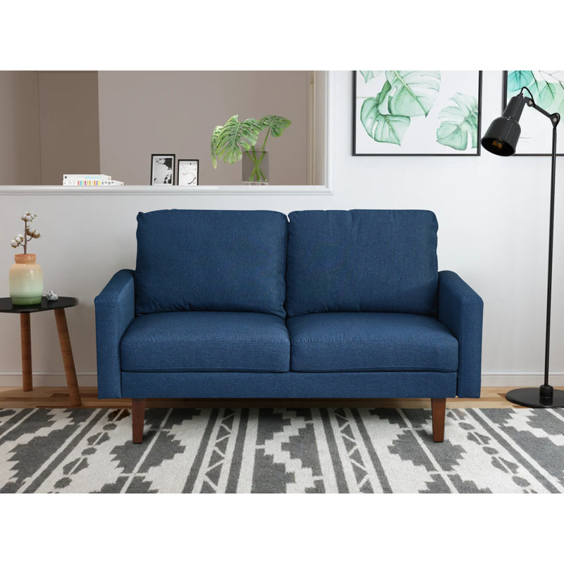 Causeuse à accoudoirs carrés 60 po, Mélange de lin bleu foncé