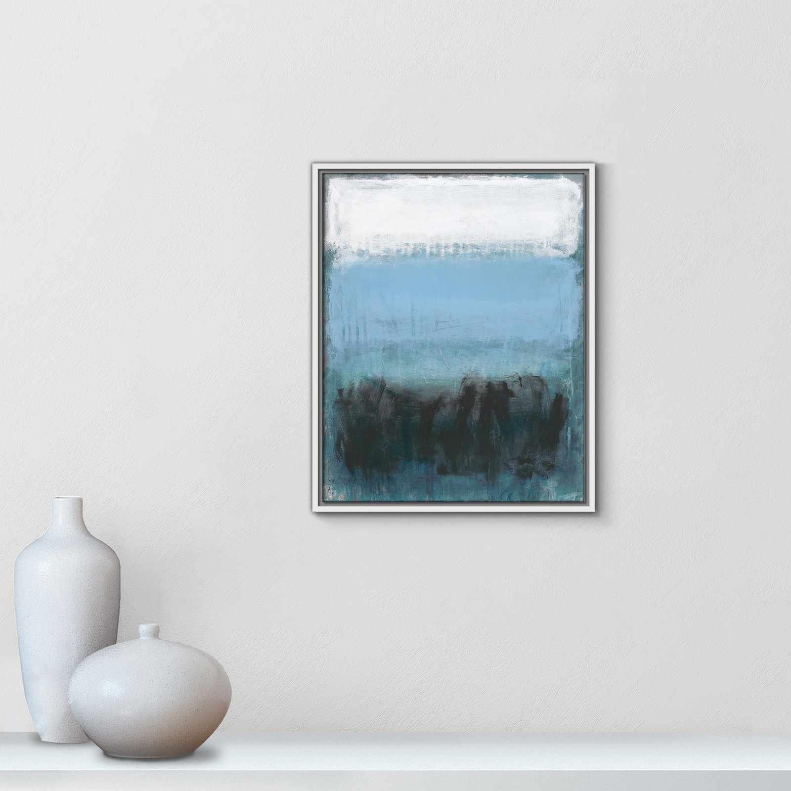 Arboles "Coastal Nightfall" Painting by Filippo Ioco, 21.5" H x 17.5" W x 2" D, White Framed Canvas, No Mat